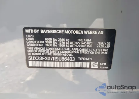 2024 BMW X6 xDrive40I из США, поврежденный, VIN 5UX33EX07R9U86403